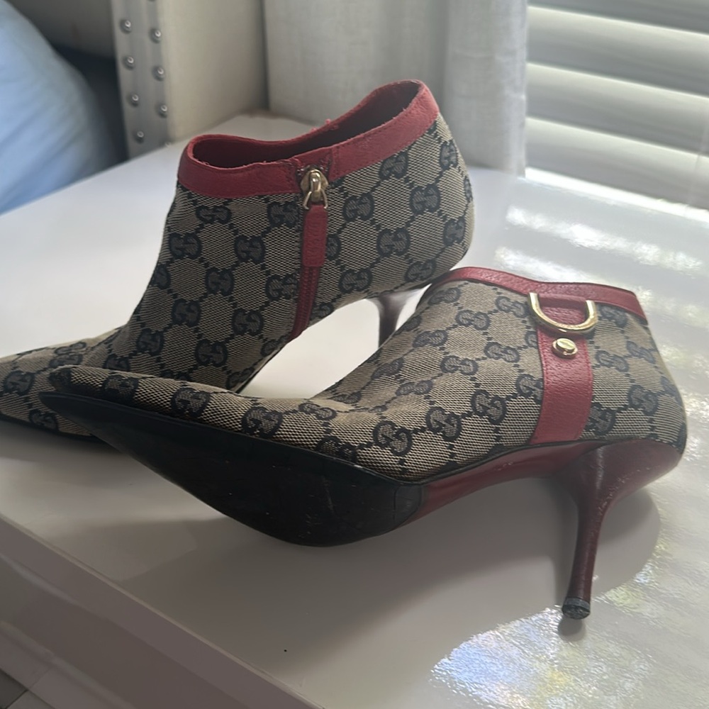 GUCCI monogram canvas leather ankle boots booties size 6.5 - Picture 9 of 11